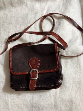 Vera Pelle Brown Genuine Leather Crossbody Bag Purse Made in Italy Snap Closure